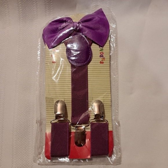 Easter bow tie & suspender set purple boys 0-12 months - Picture 1 of 3